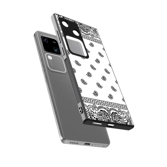 Paisley White sleek vivo v30 cover with tempered glass back and TPU edges