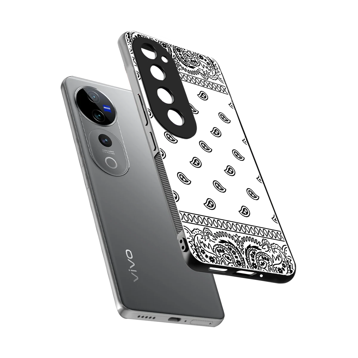 Paisley White sleek vivo v40 pro cover with tempered glass back and TPU edges