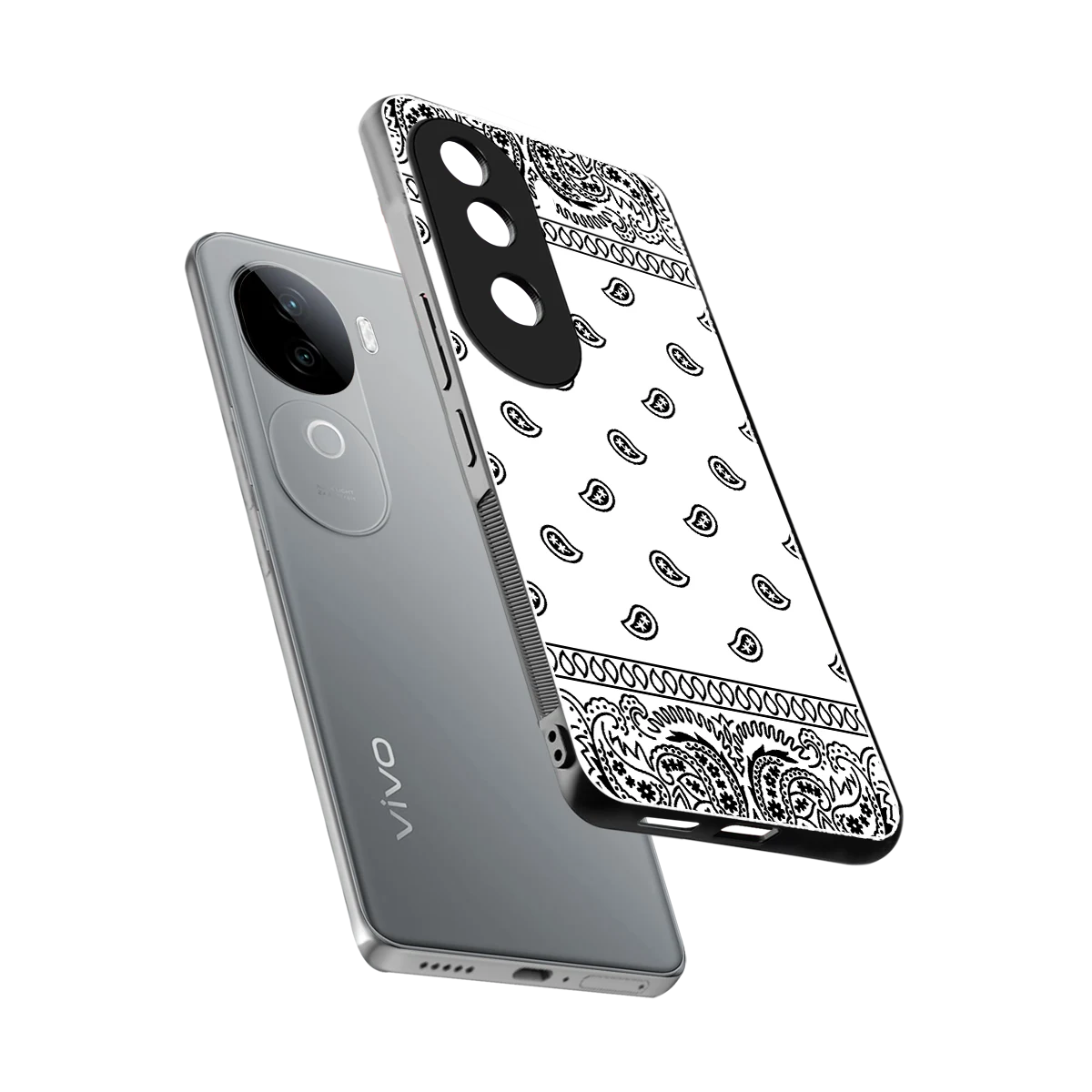 Paisley White sleek vivo v40e cover with tempered glass back and TPU edges