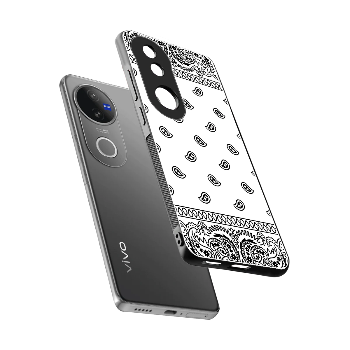 Paisley White sleek vivo v50 cover with tempered glass back and TPU edges