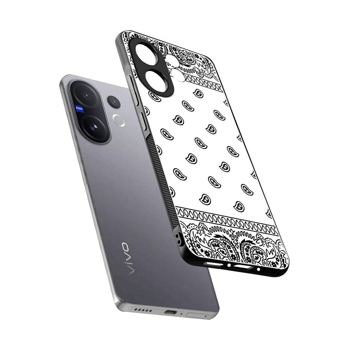Paisley White sleek vivo v60 cover with tempered glass back and TPU edges
