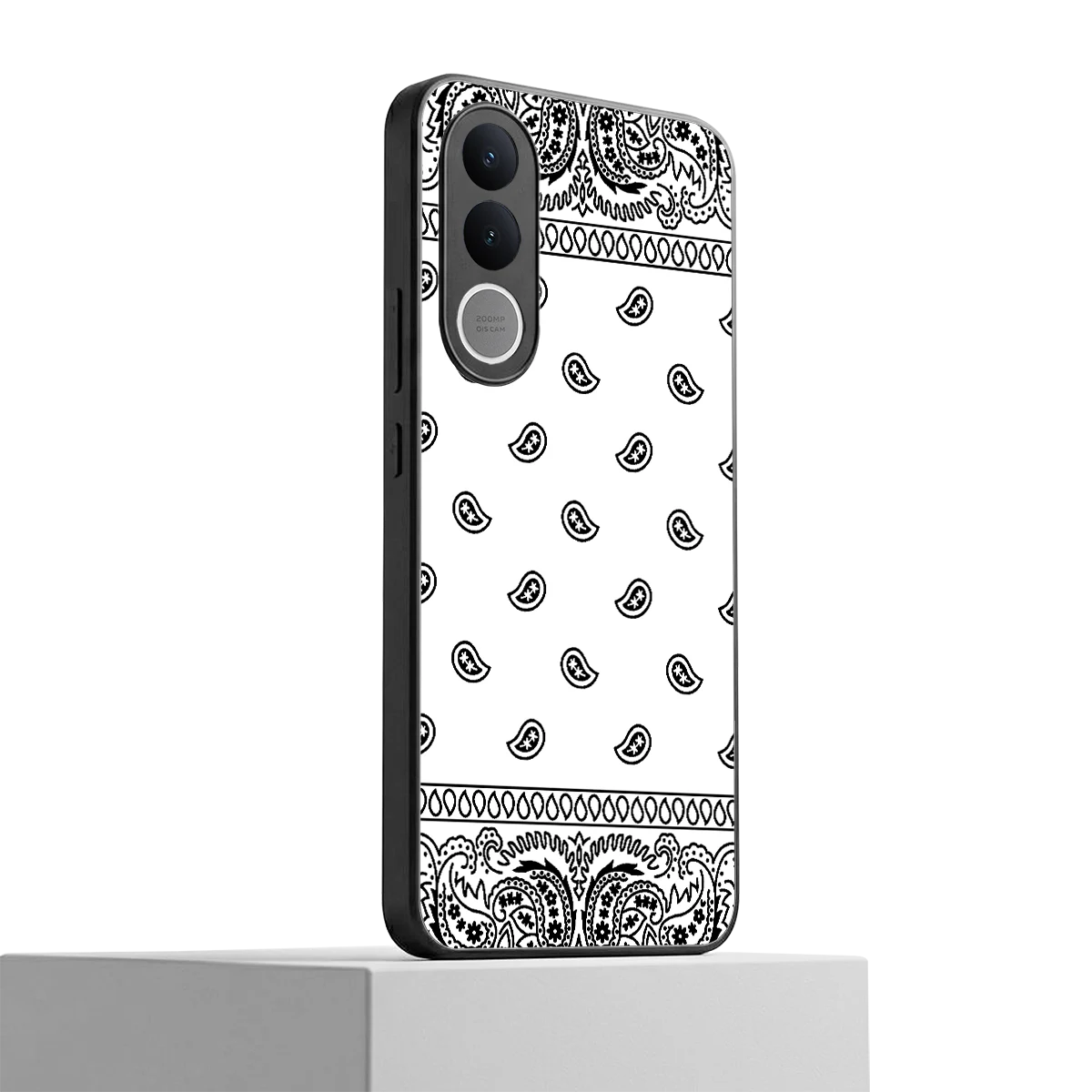 Paisley White vivo v70 fe mobile cover | shockproof glass phone case