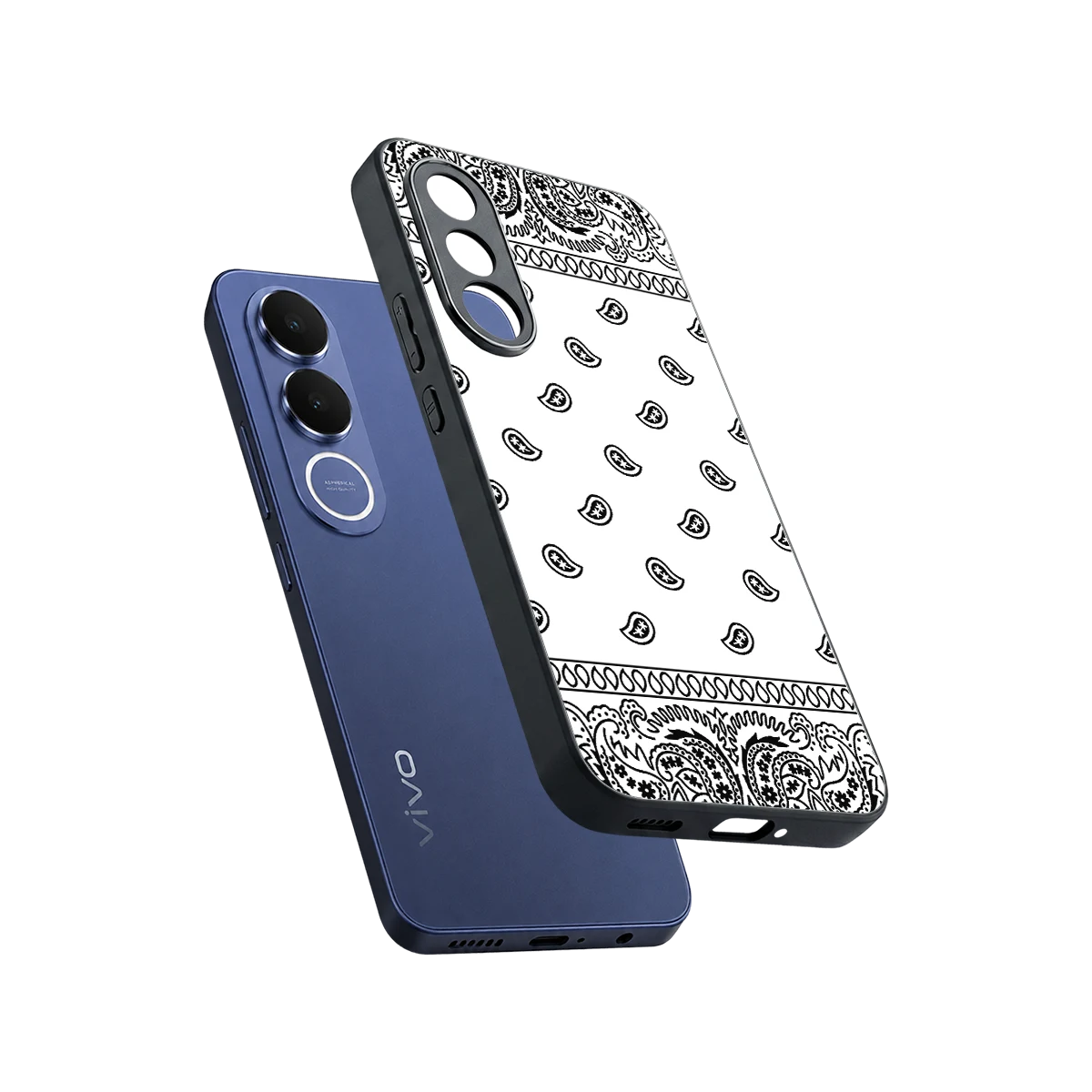 Paisley White sleek vivo v70 fe cover with tempered glass back and TPU edges