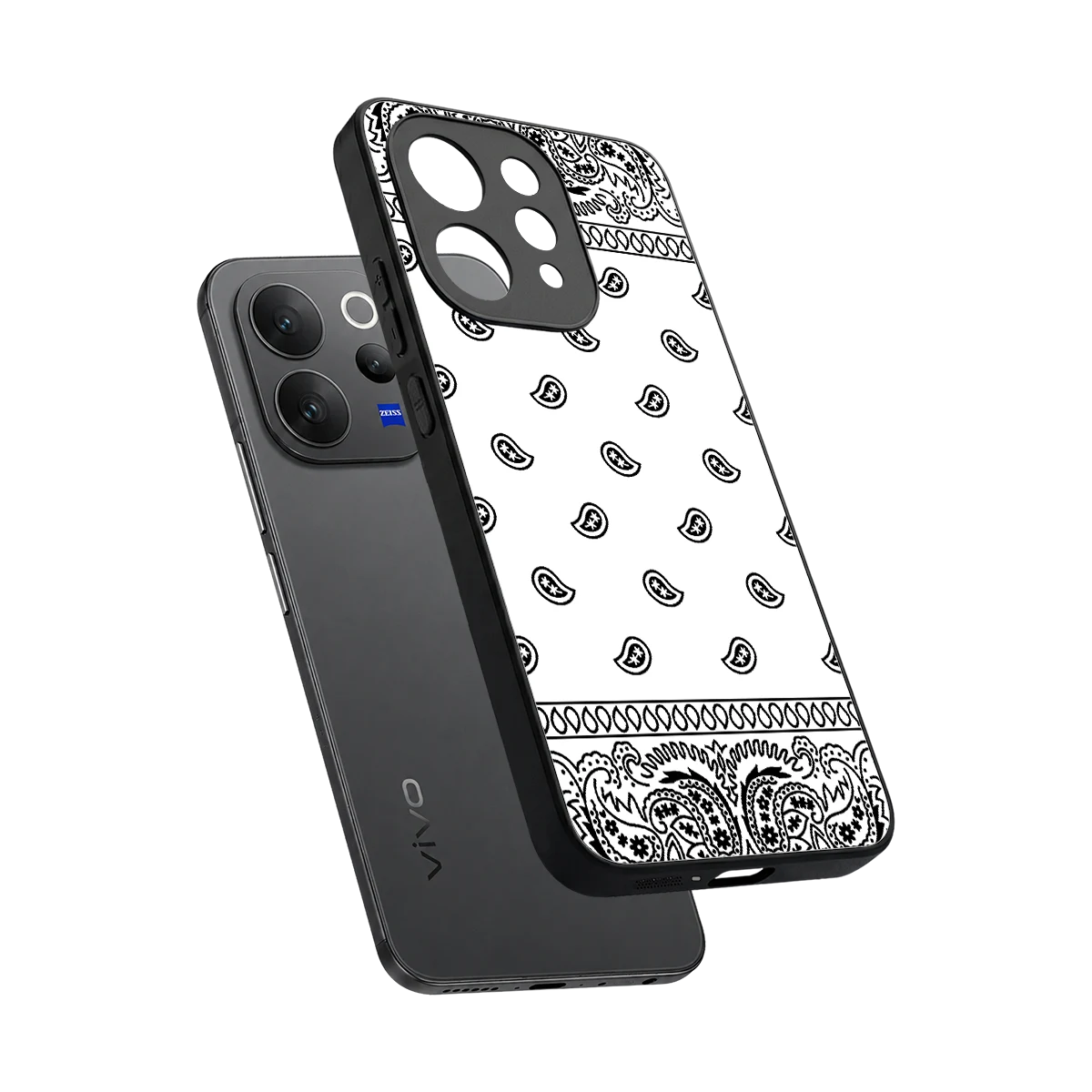 Paisley White sleek vivo v70 elite cover with tempered glass back and TPU edges