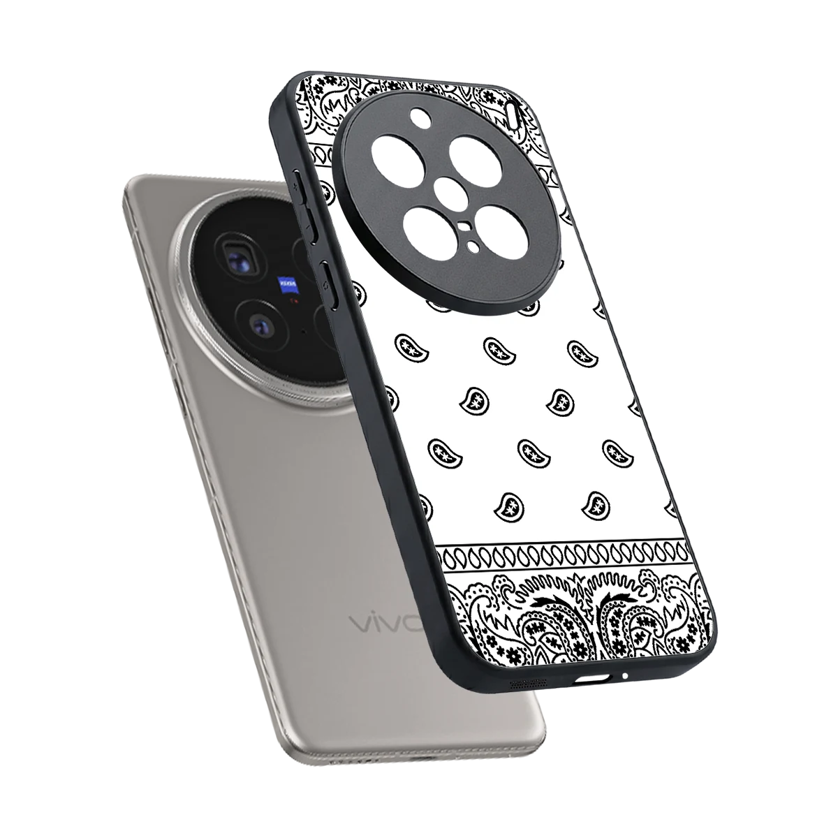 Paisley White sleek vivo x200 pro cover with tempered glass back and TPU edges