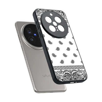 Paisley White sleek vivo x200 pro cover with tempered glass back and TPU edges