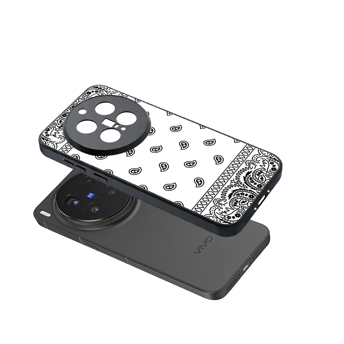 Paisley White sleek vivo x300 pro cover with tempered glass back and TPU edges