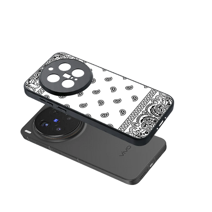 Paisley White sleek vivo x300 pro cover with tempered glass back and TPU edges