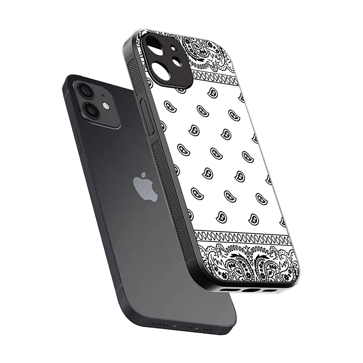 Paisley White sleek iphone 12 cover with tempered glass back and TPU edges