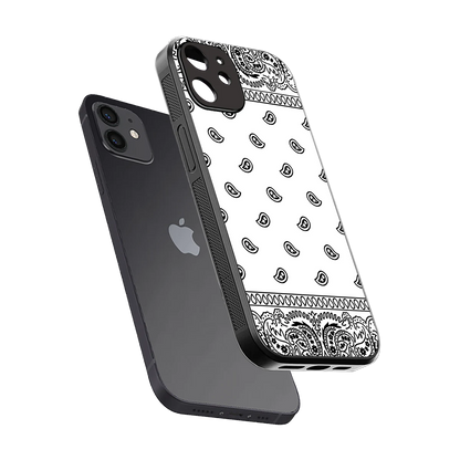 Paisley White sleek iphone 12 cover with tempered glass back and TPU edges
