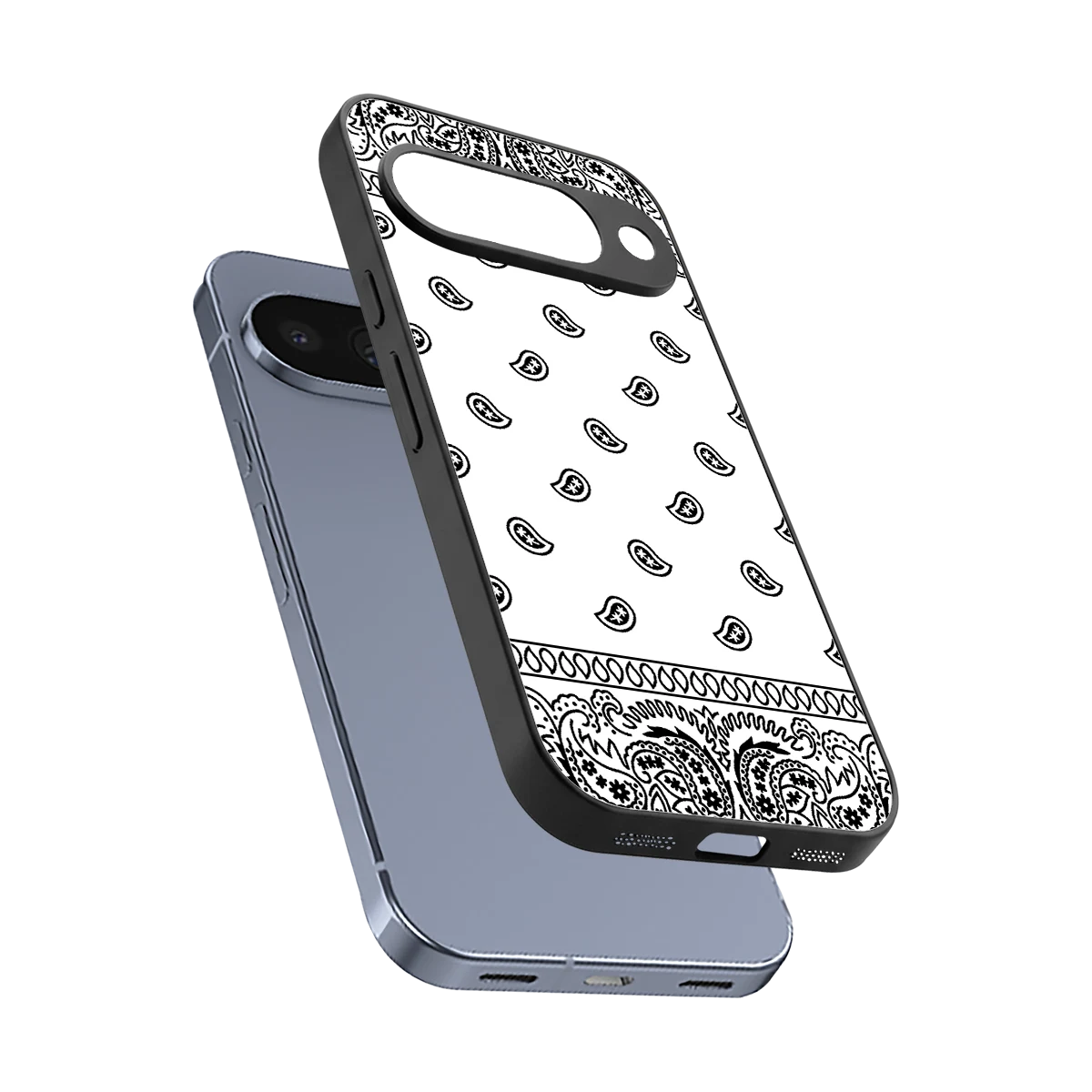 Paisley White sleek google pixel 10 cover with tempered glass back and TPU edges