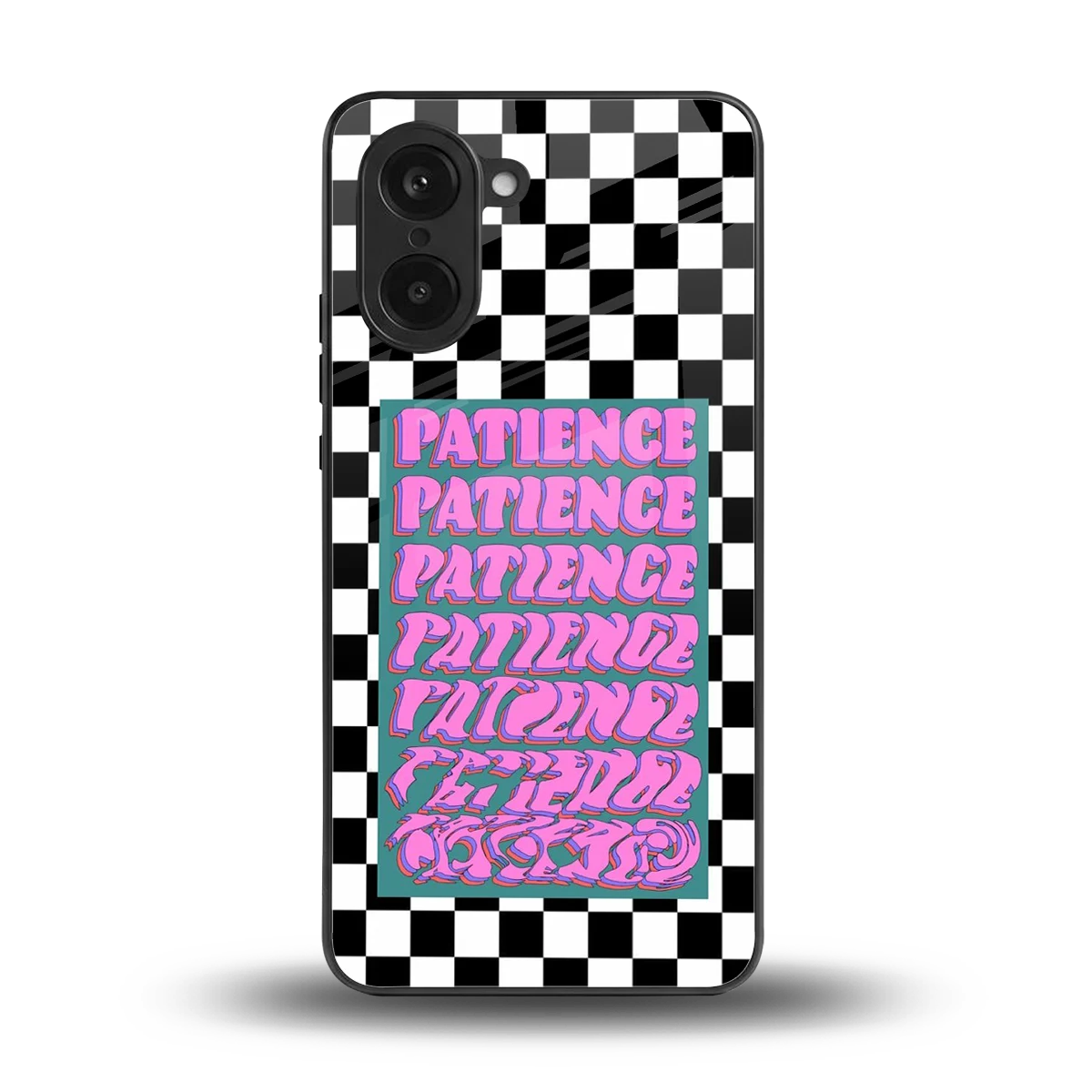 Patience Checkered back phone cover | glass case for oneplus nord ce5 5g