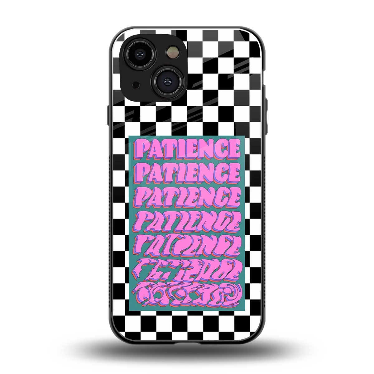 Patience Checkered back phone cover | glass case for iphone 13 mini