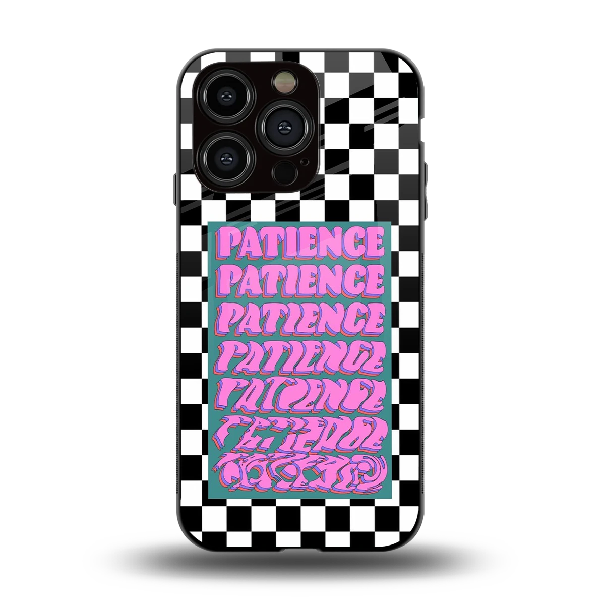 Patience Checkered back phone cover | glass case for iphone 13 pro