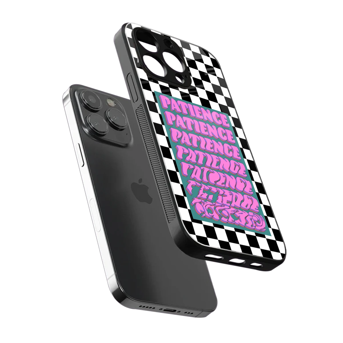 Patience Checkered sleek iphone 13 pro cover with tempered glass back and TPU edges