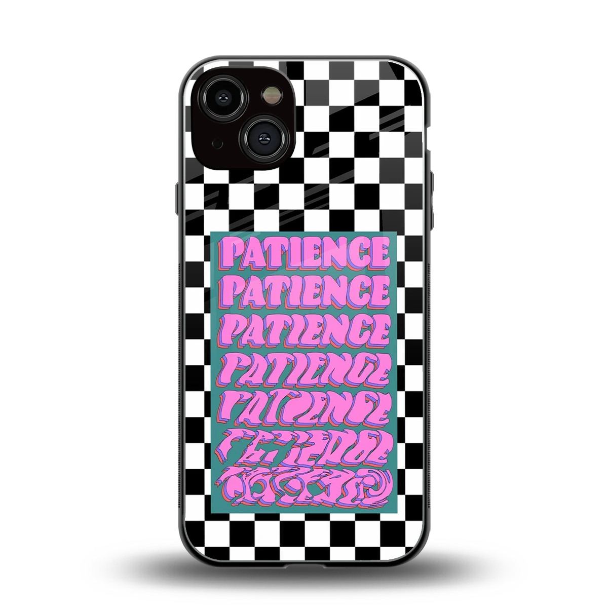 Patience Checkered back phone cover | glass case for iphone 14