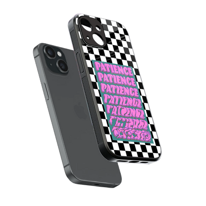 Patience Checkered sleek iphone 14 cover with tempered glass back and TPU edges