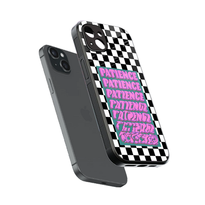 Patience Checkered sleek iphone 14 plus cover with tempered glass back and TPU edges