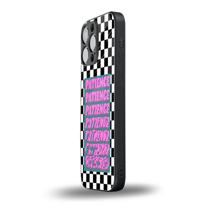Patience Checkered iphone 15 pro max mobile cover | shockproof glass phone case