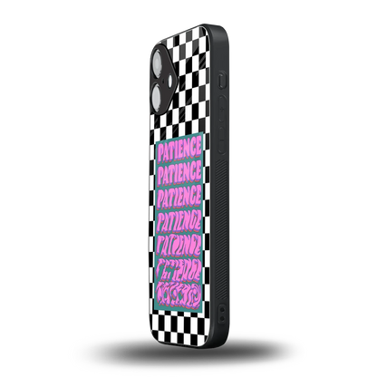 Patience Checkered iphone 16 plus mobile cover | shockproof glass phone case