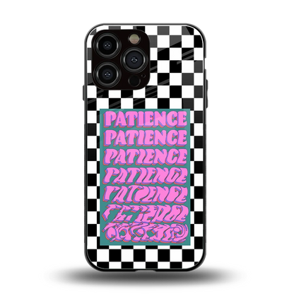 Patience Checkered back phone cover | glass case for iphone 16 pro max