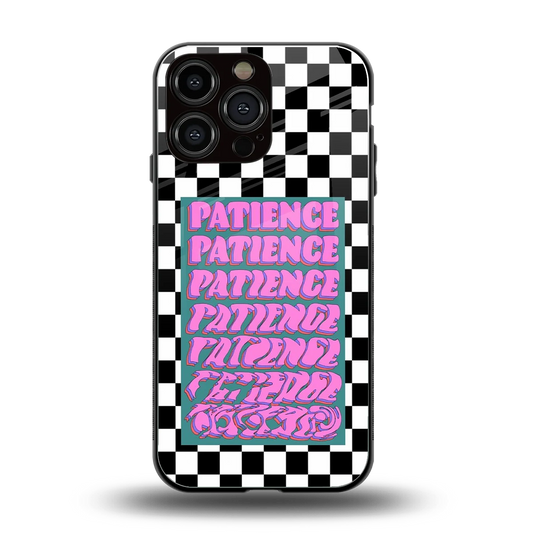 Patience Checkered back phone cover | glass case for iphone 16 pro max