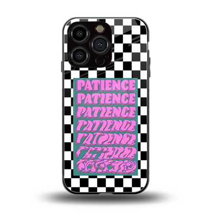 Patience Checkered back phone cover | glass case for iphone 16 pro