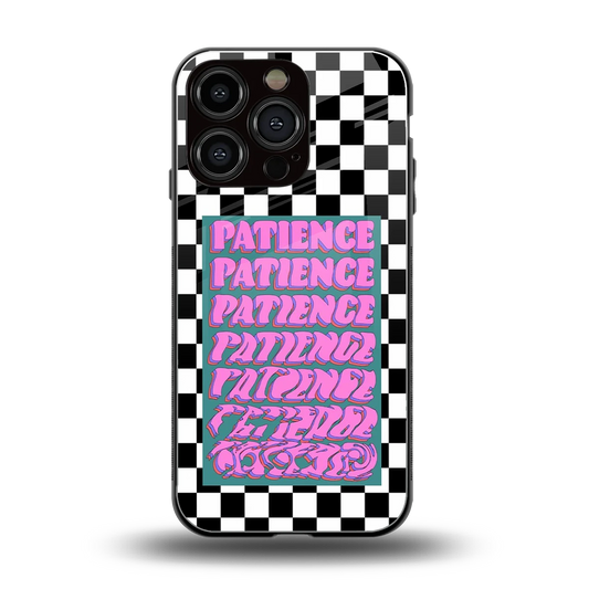 Patience Checkered back phone cover | glass case for iphone 16 pro