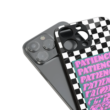 Patience Checkered stylish phone case for iphone 15 plus | glossy glass and slim fit