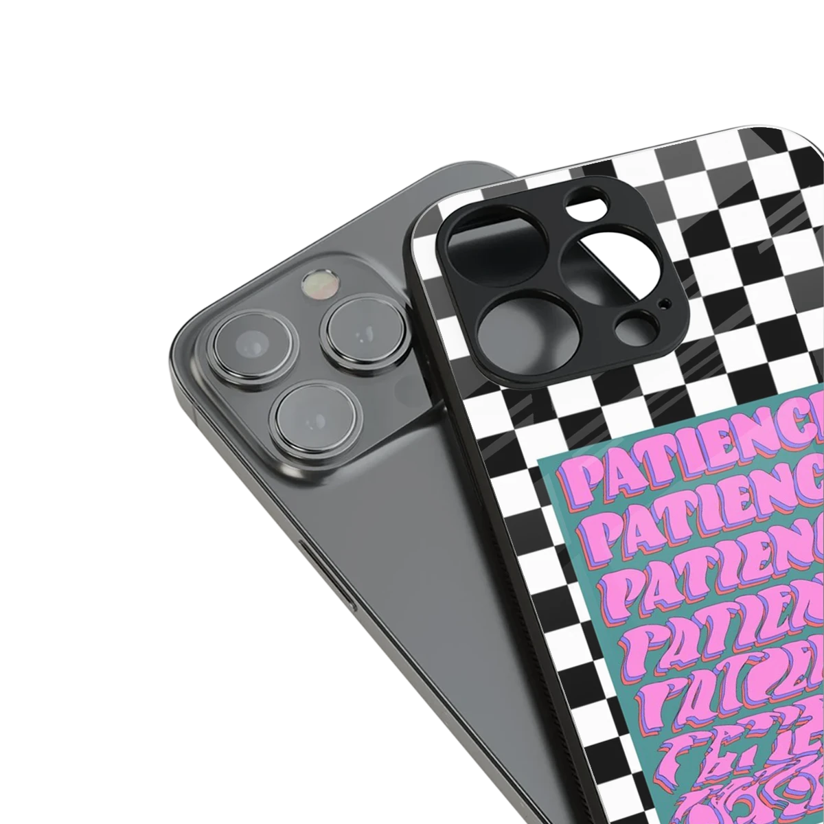 Patience Checkered stylish phone case for iphone 13 | glossy glass and slim fit