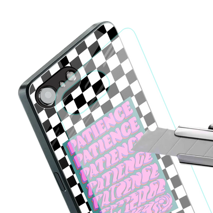 Patience Checkered stylish phone case for iphone 16e | glossy glass and slim fit