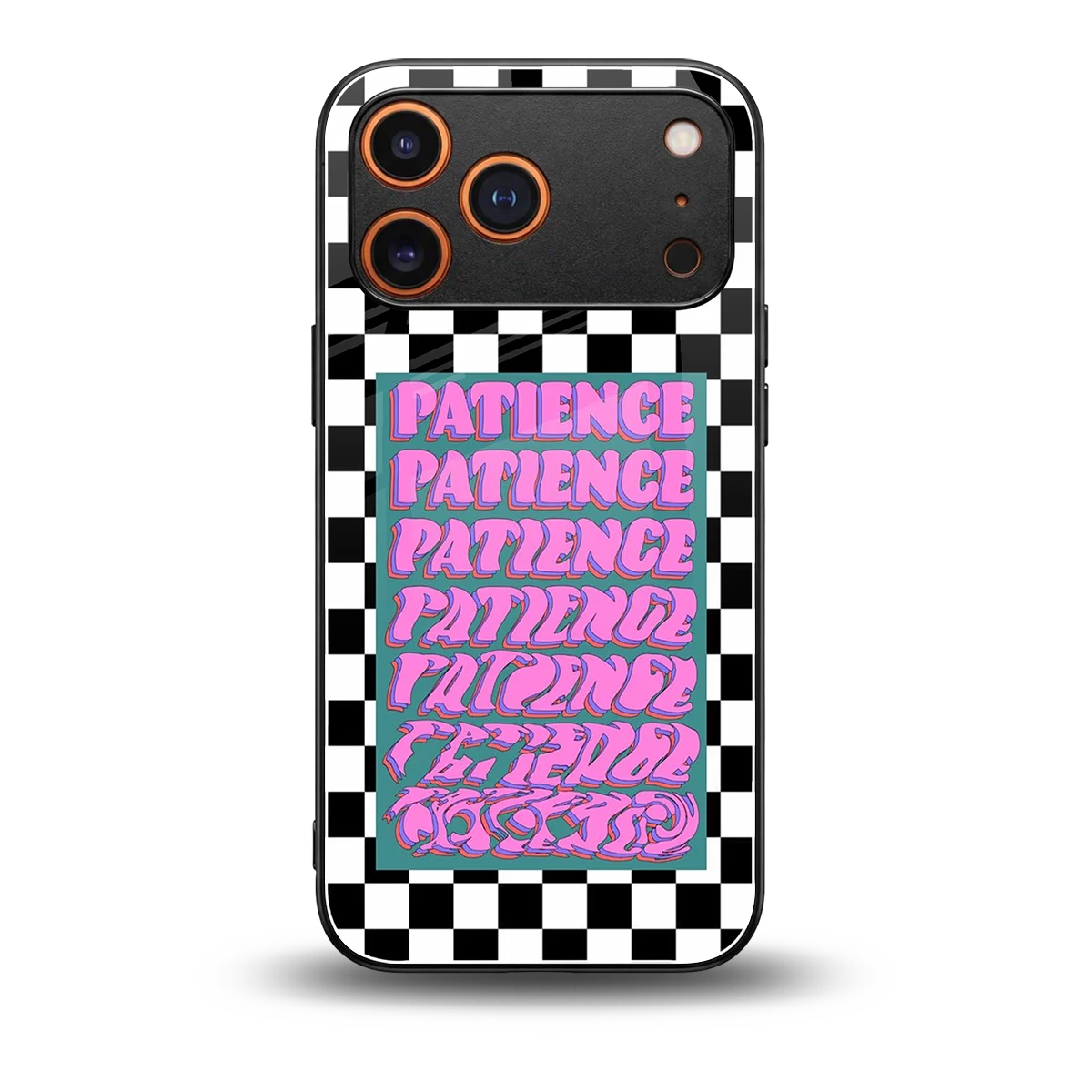 Patience Checkered back phone cover | glass case for iphone 17 pro