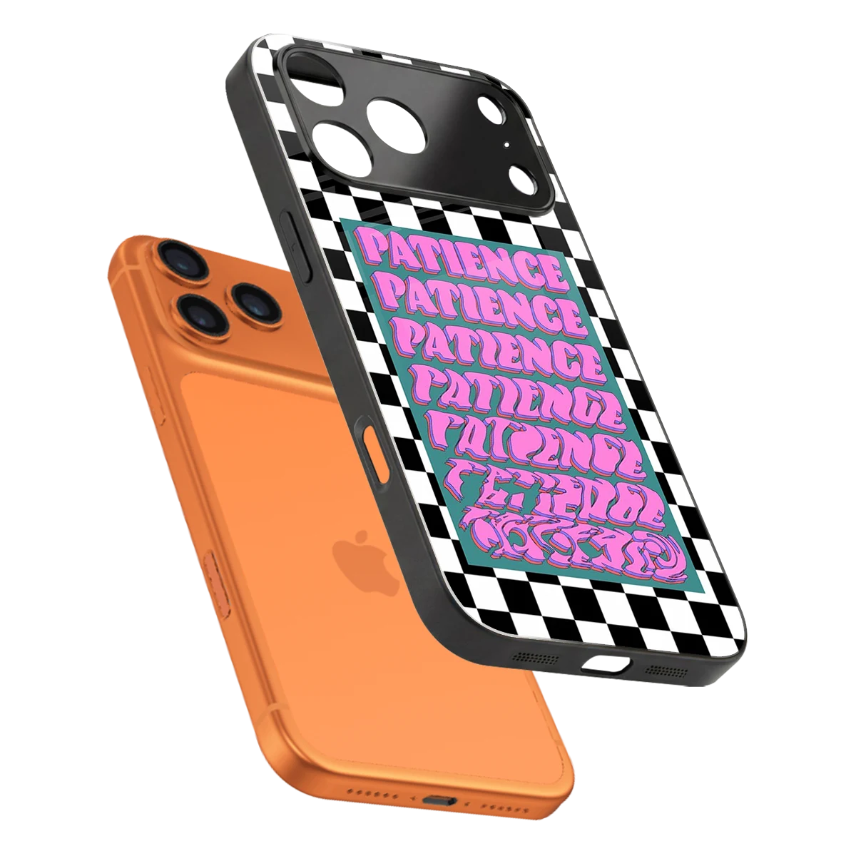 Patience Checkered sleek iphone 17 pro cover with tempered glass back and TPU edges