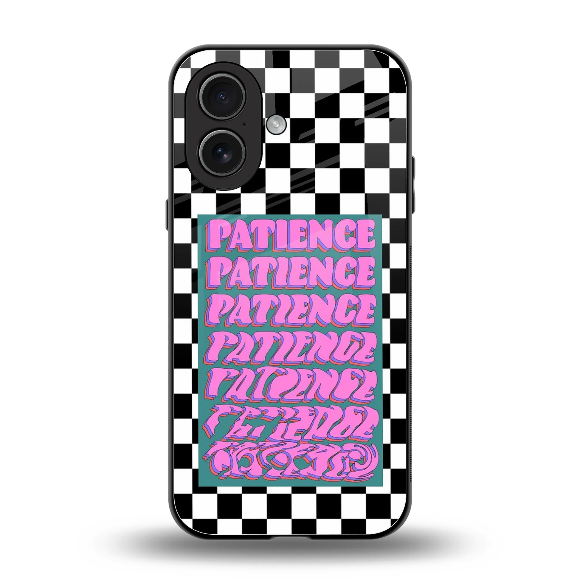 Patience Checkered back phone cover | glass case for iphone 17