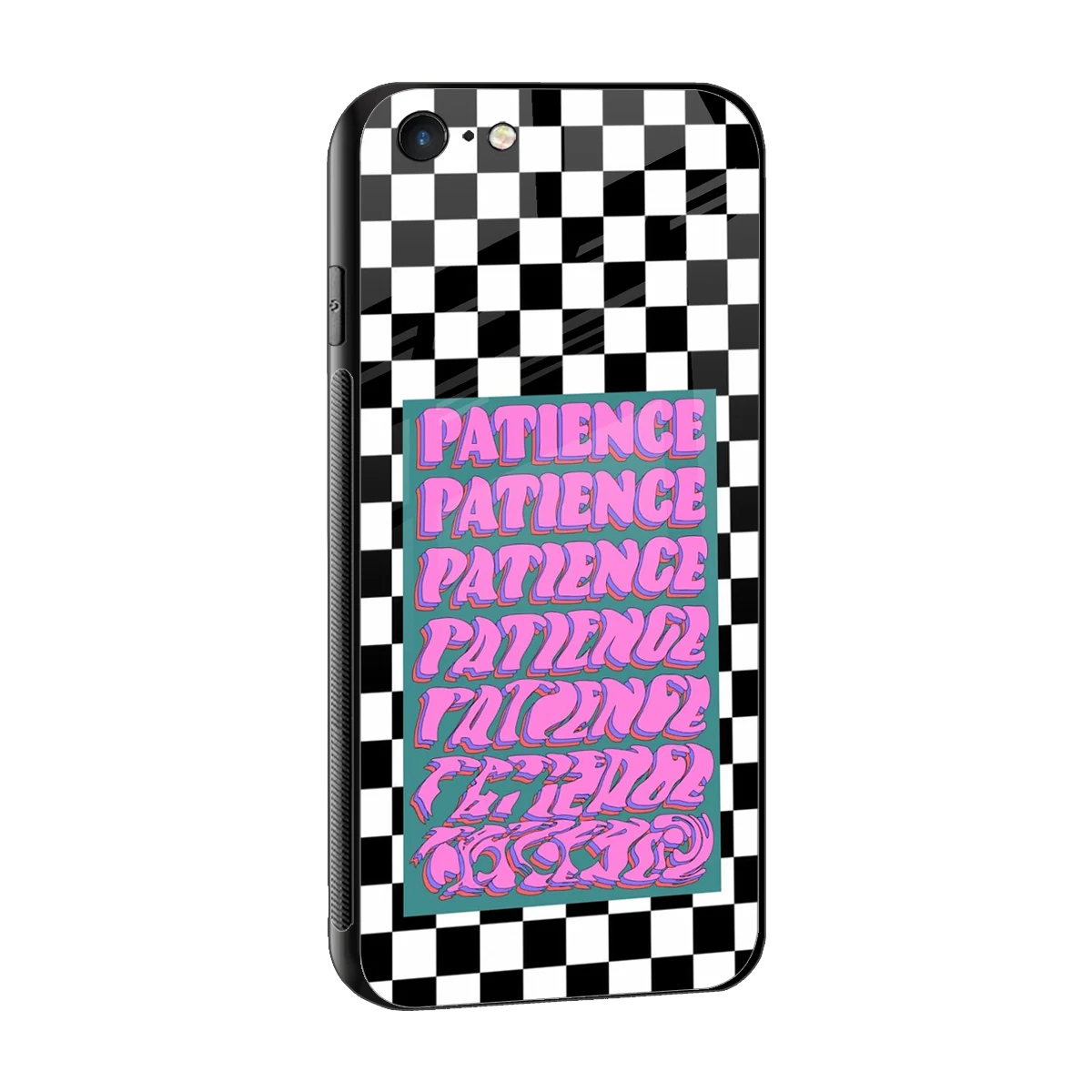 Patience Checkered sleek iphone 6 cover with tempered glass back and TPU edges