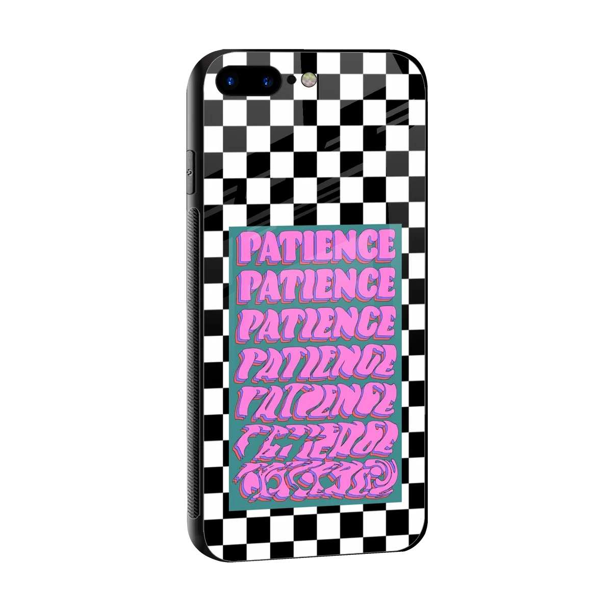 Patience Checkered sleek iphone 8 plus cover with tempered glass back and TPU edges