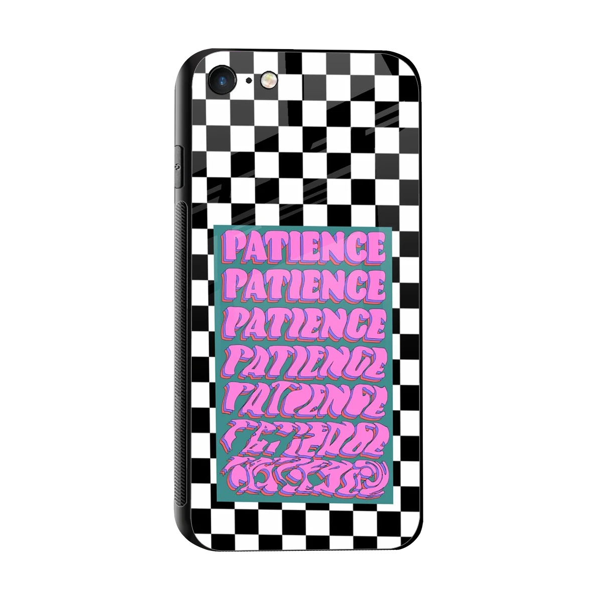 Patience Checkered sleek iphone 7 cover with tempered glass back and TPU edges