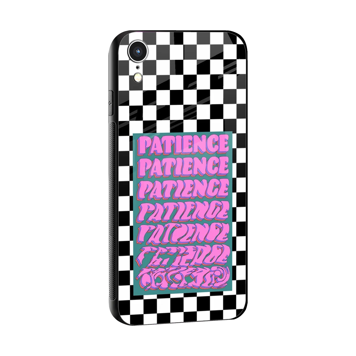 Patience Checkered sleek iphone xr cover with tempered glass back and TPU edges