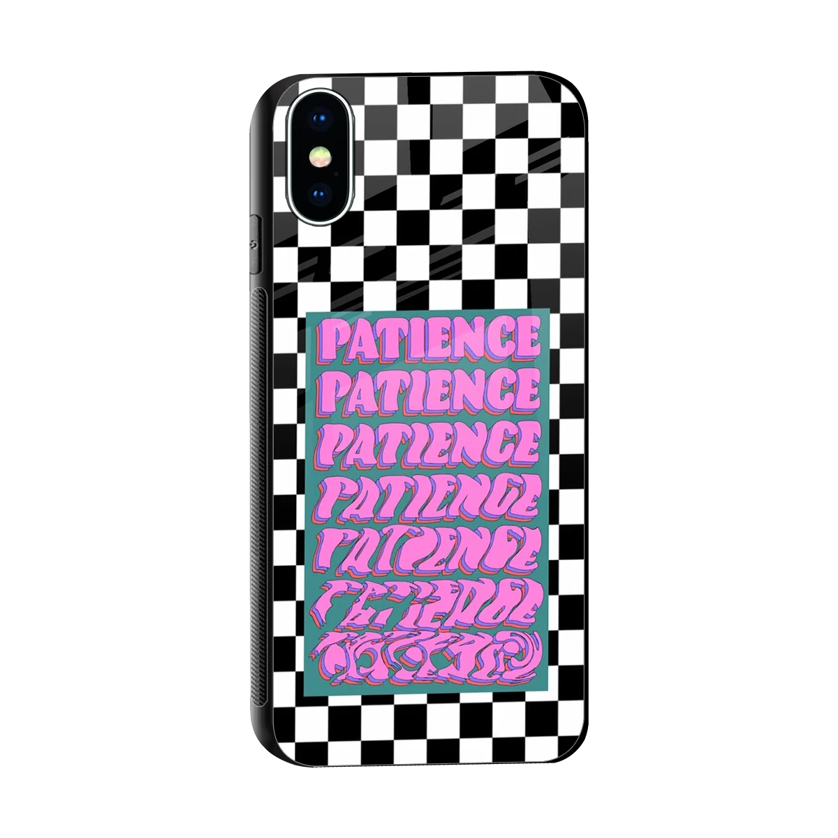 Patience Checkered sleek iphone xs cover with tempered glass back and TPU edges