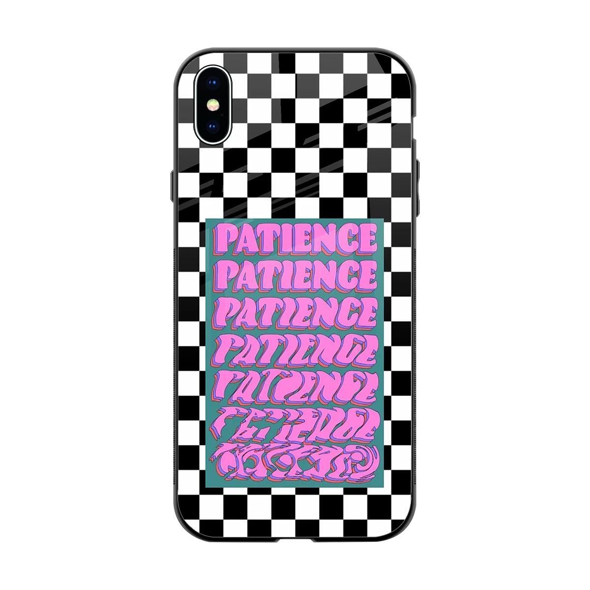 Patience Checkered back phone cover | glass case for iphone xs max