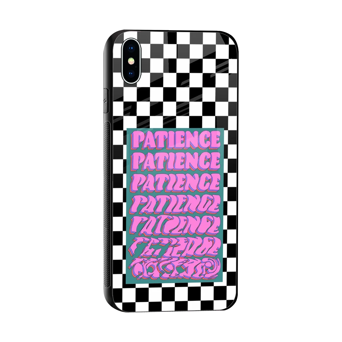 Patience Checkered sleek iphone xs max cover with tempered glass back and TPU edges