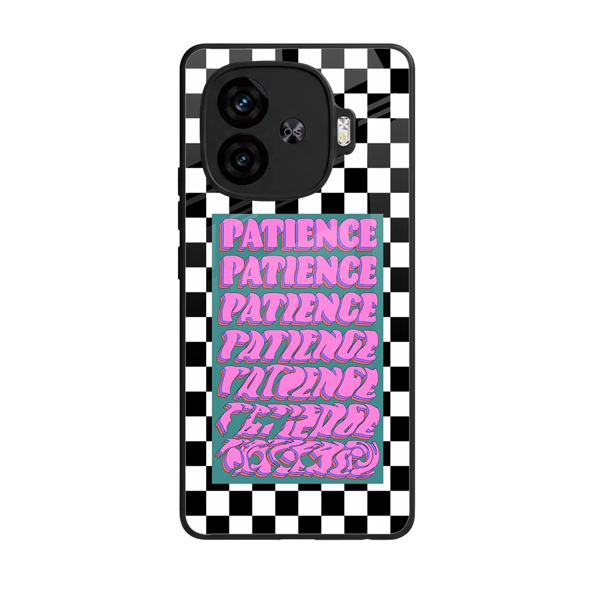 Patience Checkered back phone cover | glass case for iqoo neo 10r 5g