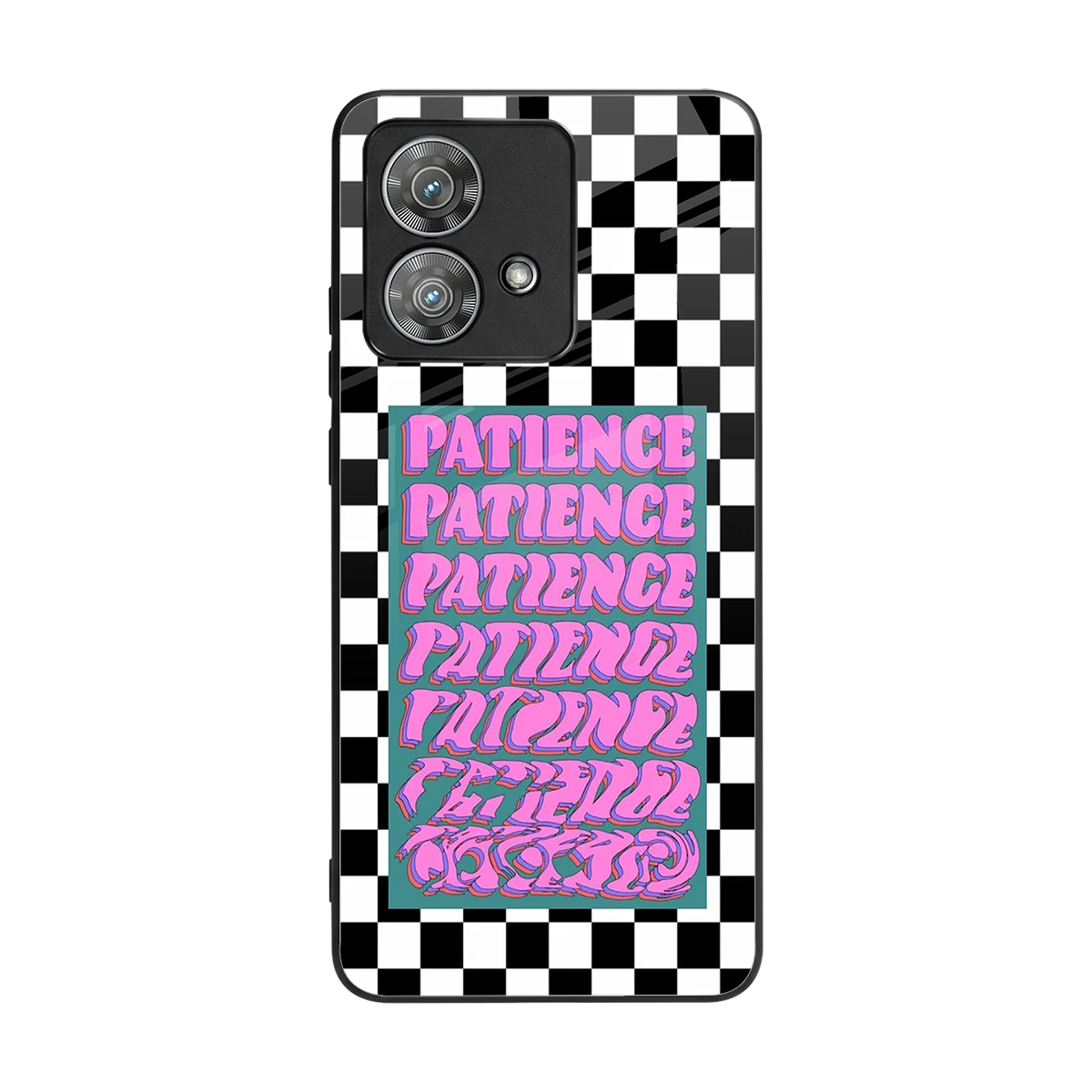 Patience Checkered back phone cover | glass case for motorola edge 40 neo 5g