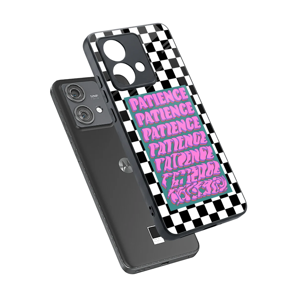 Patience Checkered sleek motorola edge 40 neo 5g cover with tempered glass back and TPU edges