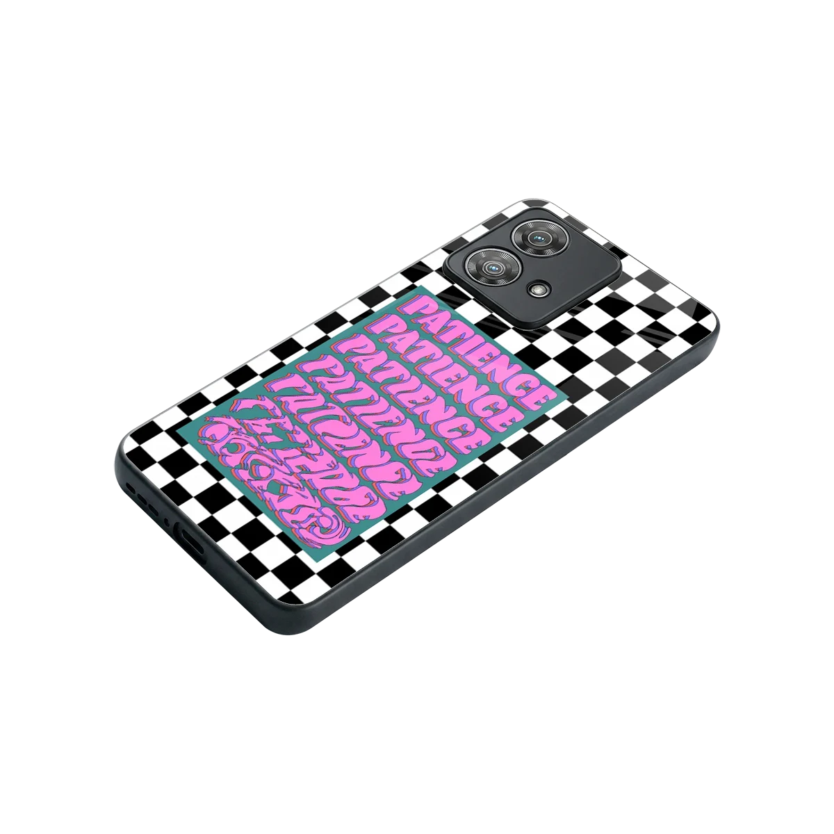 Patience Checkered stylish phone case for motorola edge 40 neo 5g | glossy glass and slim fit