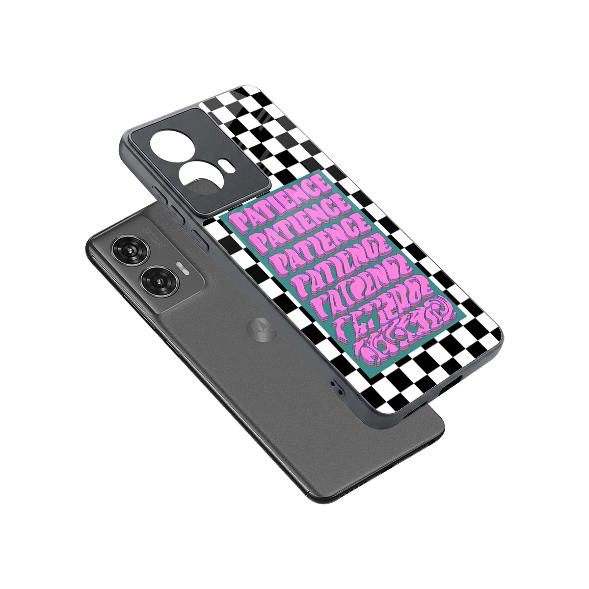 Patience Checkered sleek motorola edge 50 fusion cover with tempered glass back and TPU edges