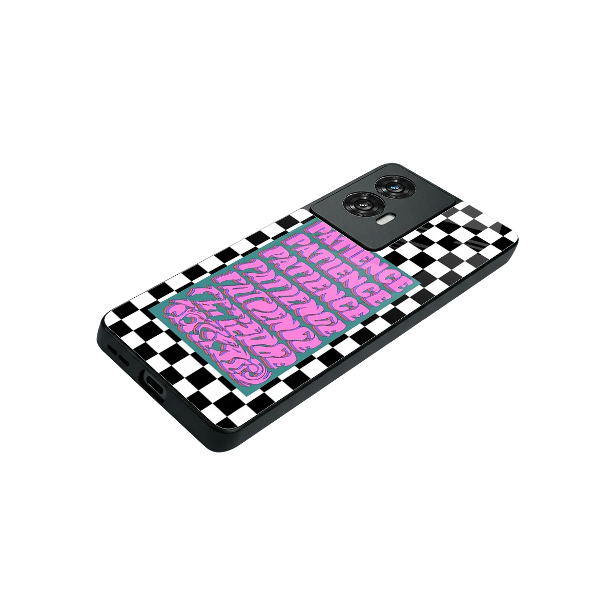 Patience Checkered stylish phone case for motorola edge 50 fusion | glossy glass and slim fit