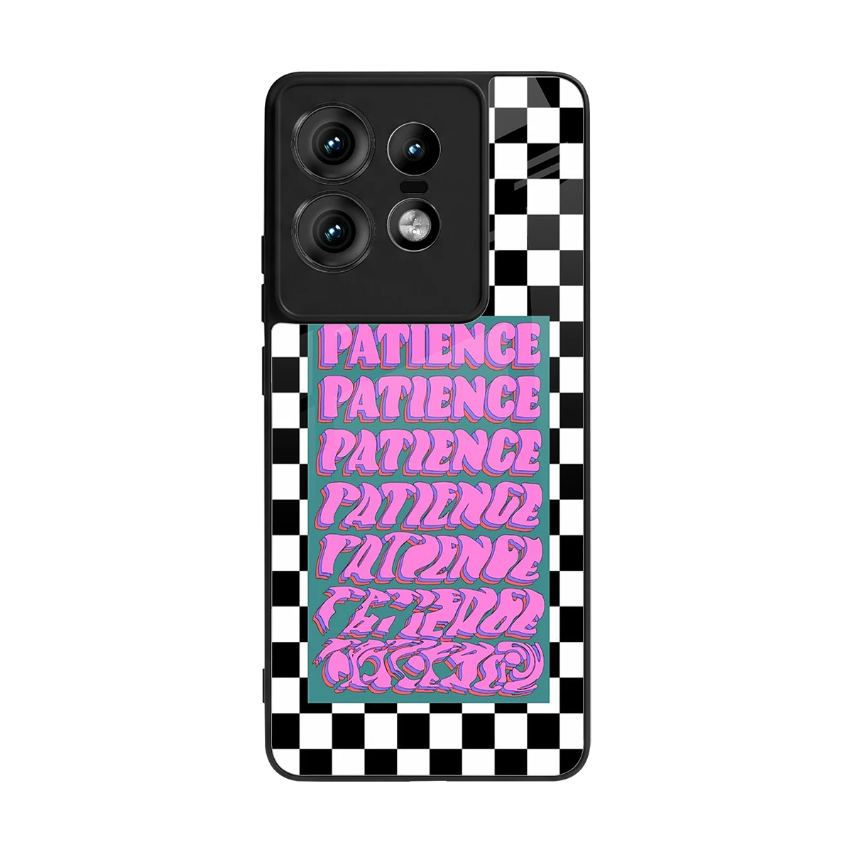 Patience Checkered back phone cover | glass case for motorola edge 50 pro