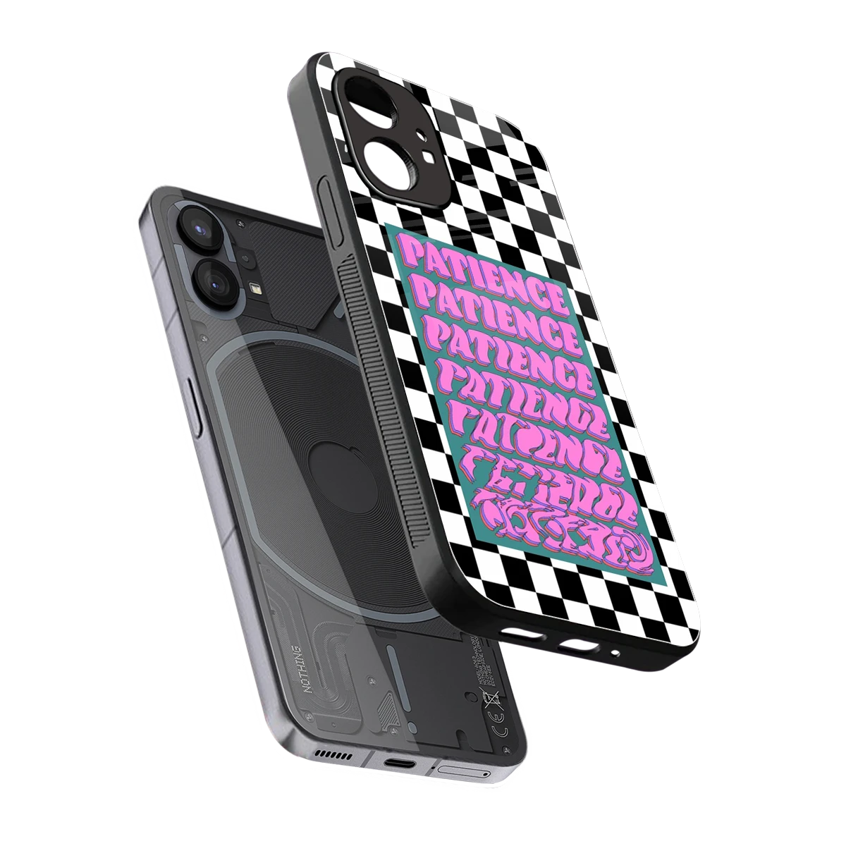 Patience Checkered sleek nothing phone 1 cover with tempered glass back and TPU edges