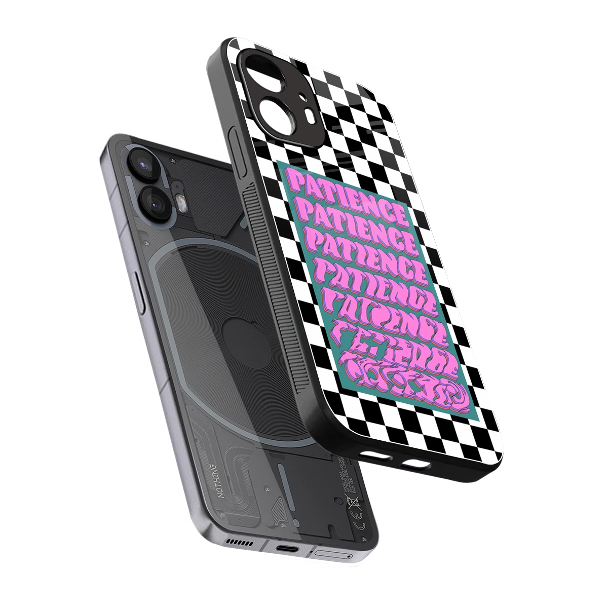 Patience Checkered sleek nothing phone 2 cover with tempered glass back and TPU edges